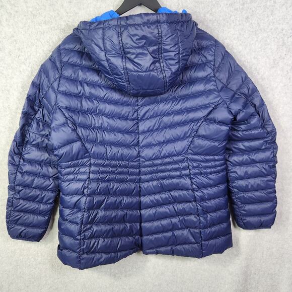 Lands End Wanderweight Puffer Jacket Womens L 14-16 Packable Zip Hood Blue - Picture 10 of 15